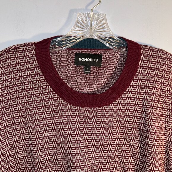 Bonobos Wool Blend Crew Neck Sweater, Burgundy, Geometric Design, Men's Medium - Picture 4 of 4